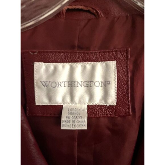 Worthington Womens Large Red 100% Leather Jacket Lined Button Up - Picture 15 of 16